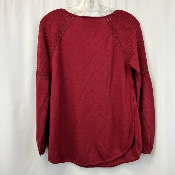Loft Womens Pullover Top Burgundy Wool Blend Long Sleeve Raglan V Neck Crochet S - Picture 4 of 11